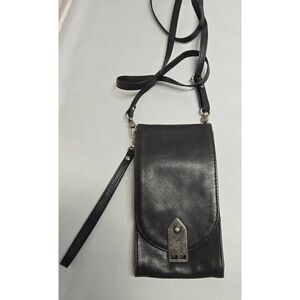 The Sak Black Leather Phone Crossbody Wallet With Quirky Vintage Hardware goth